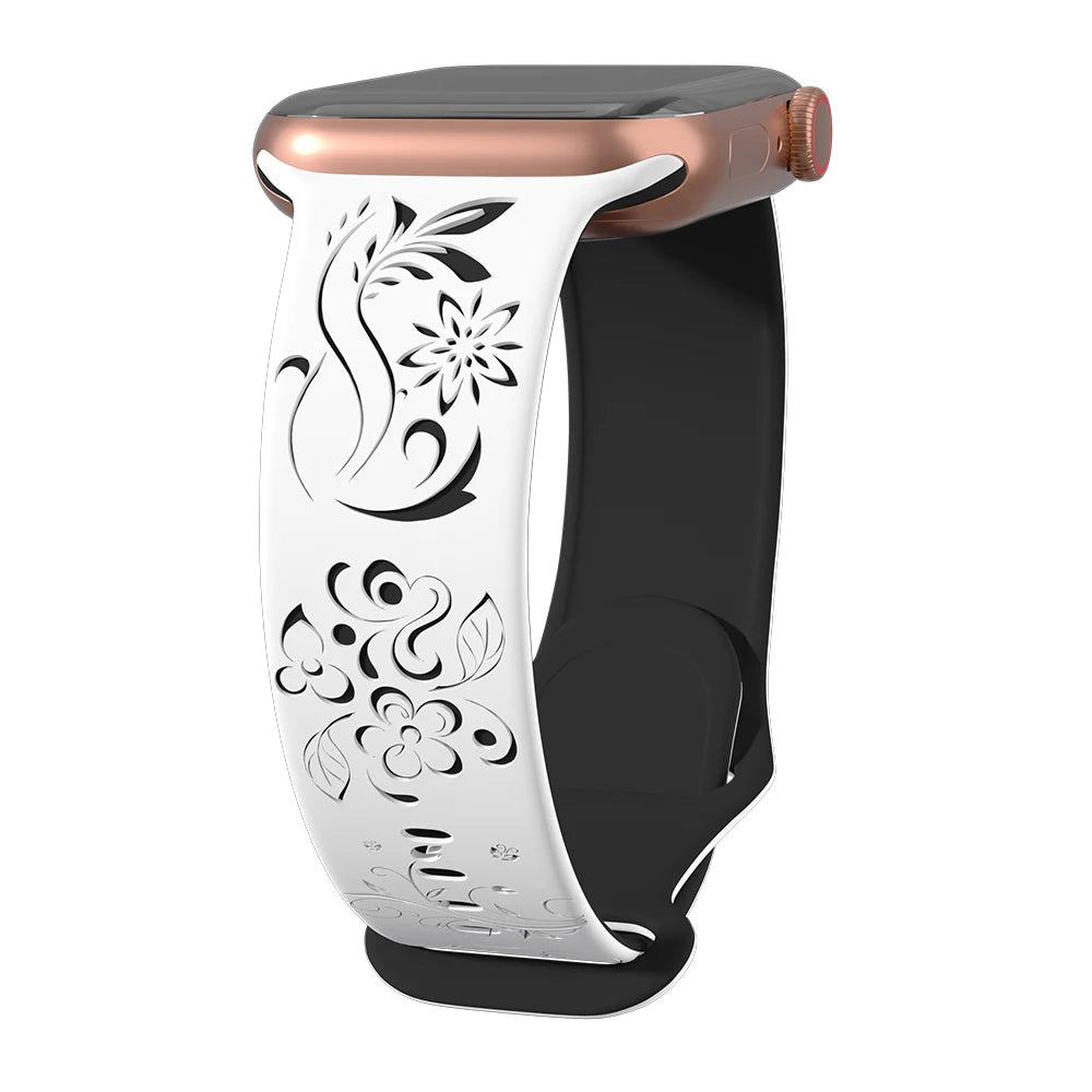 Correa de reloj Apple de silicona grabada con flores