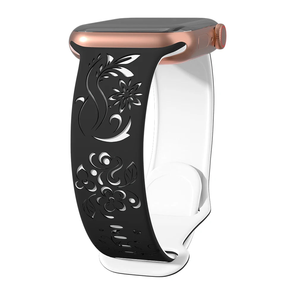 Correa de reloj Apple de silicona grabada con flores