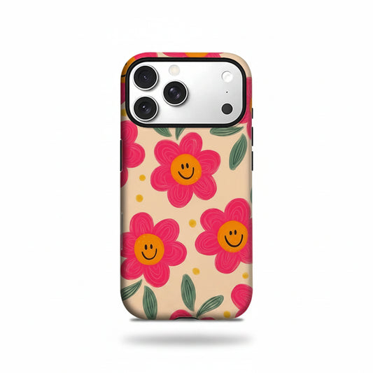 Smiley Pink Blooms MagSafe iPhone Case