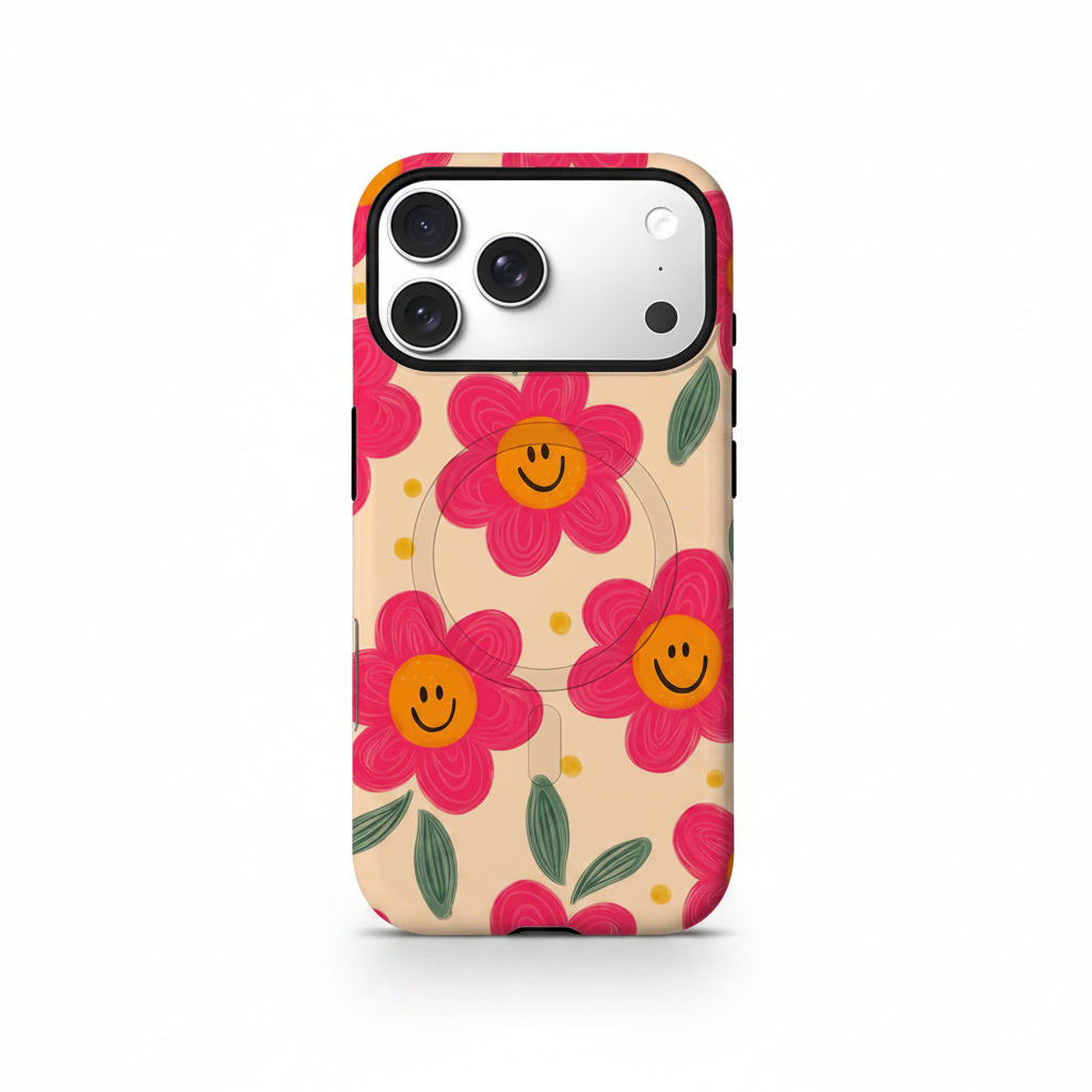 Smiley Pink Blooms MagSafe iPhone Case