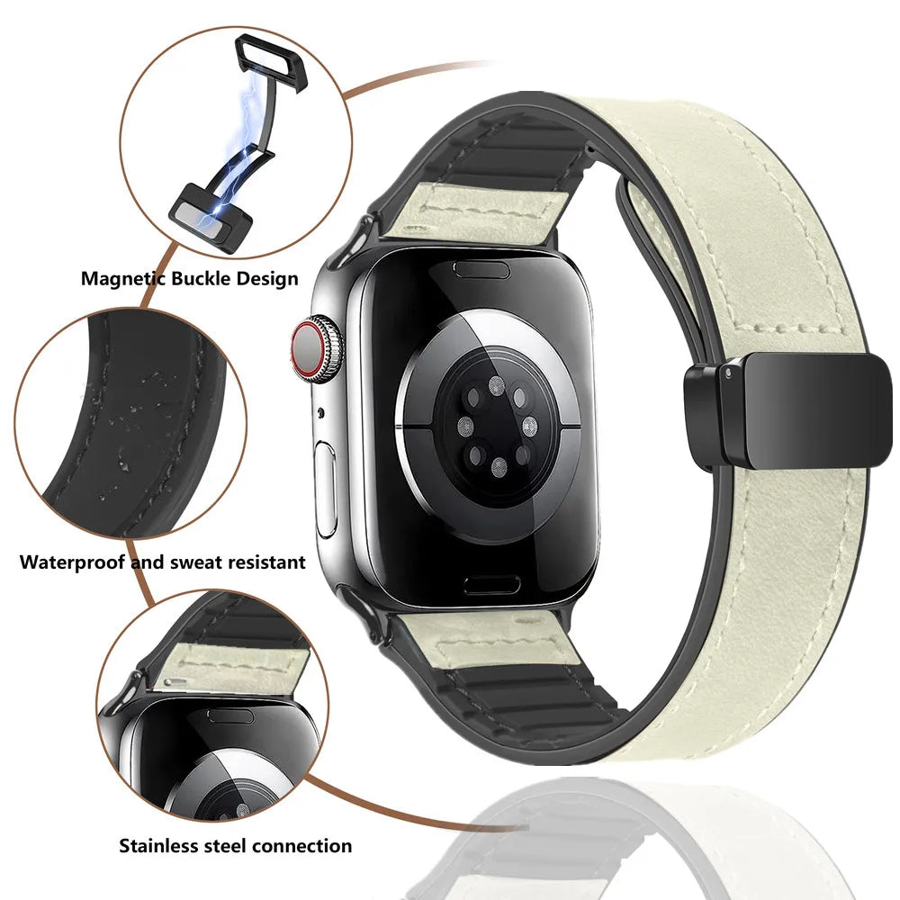 Leather Silicone Magnetic Band for Apple Watch
