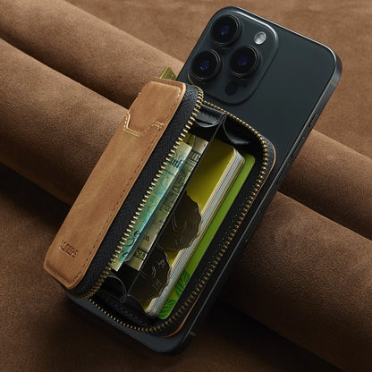 Magnetic Attraction Zipper Leather Card Slot Wallet for iPhone 17 Samsung Galaxy Google Xiaomi Phone MagSafe Magnetic Phone Bag