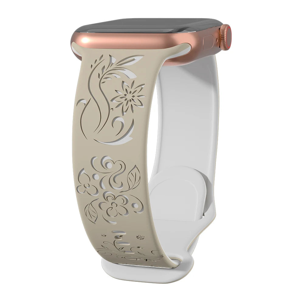 Correa de reloj Apple de silicona grabada con flores