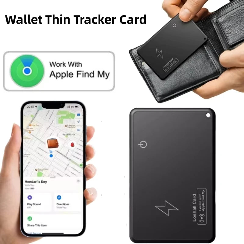Rechargeable Wallet Tracker Card for Apple Find My