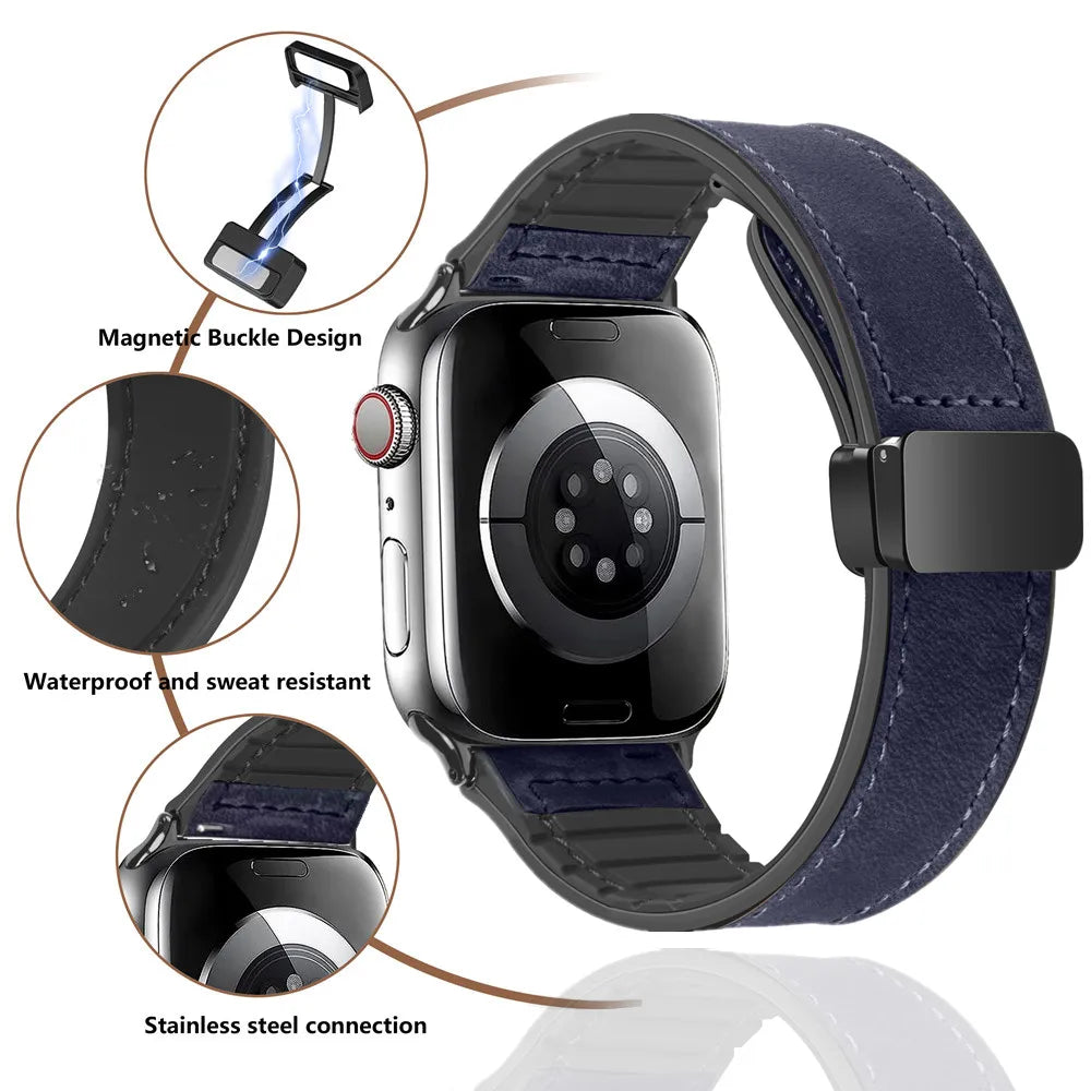 Leather Silicone Magnetic Band for Apple Watch