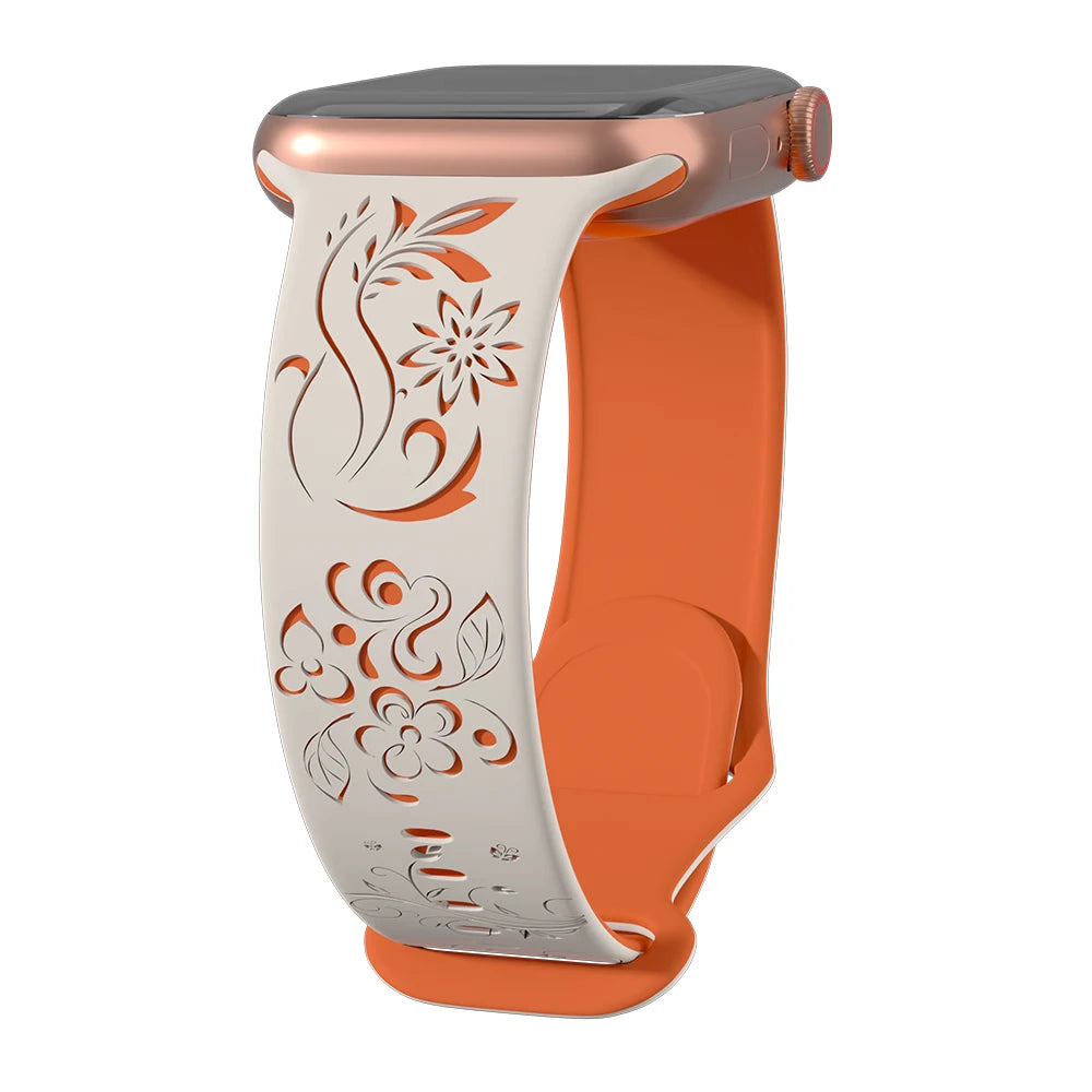 Correa de reloj Apple de silicona grabada con flores