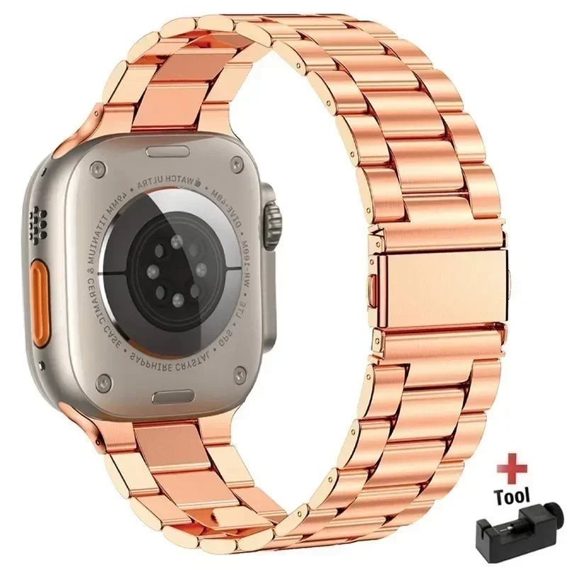 Stainless Steel Strap for Apple Watch band 44mm 45mm 38-42-40-41mm Metal link Bracelet iWatch series 10 8 7 6 5 4 3 se Ultra 49m