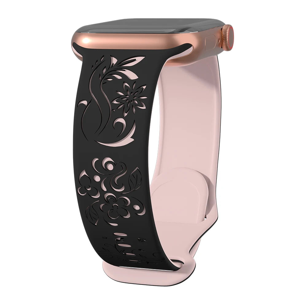 Correa de reloj Apple de silicona grabada con flores