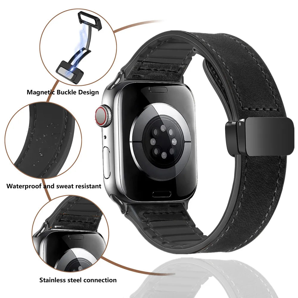 Leather Silicone Magnetic Band for Apple Watch