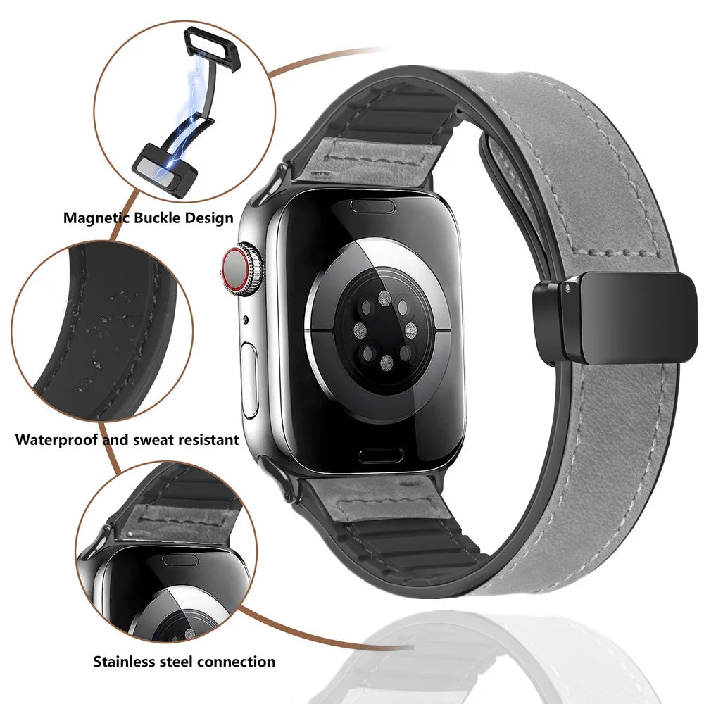Leather Silicone Magnetic Band for Apple Watch