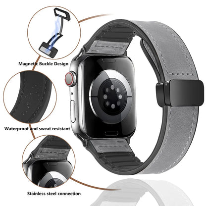 Leather Silicone Magnetic Band for Apple Watch