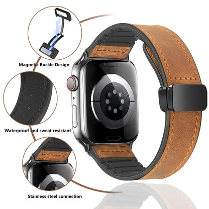 Leather Silicone Magnetic Band for Apple Watch
