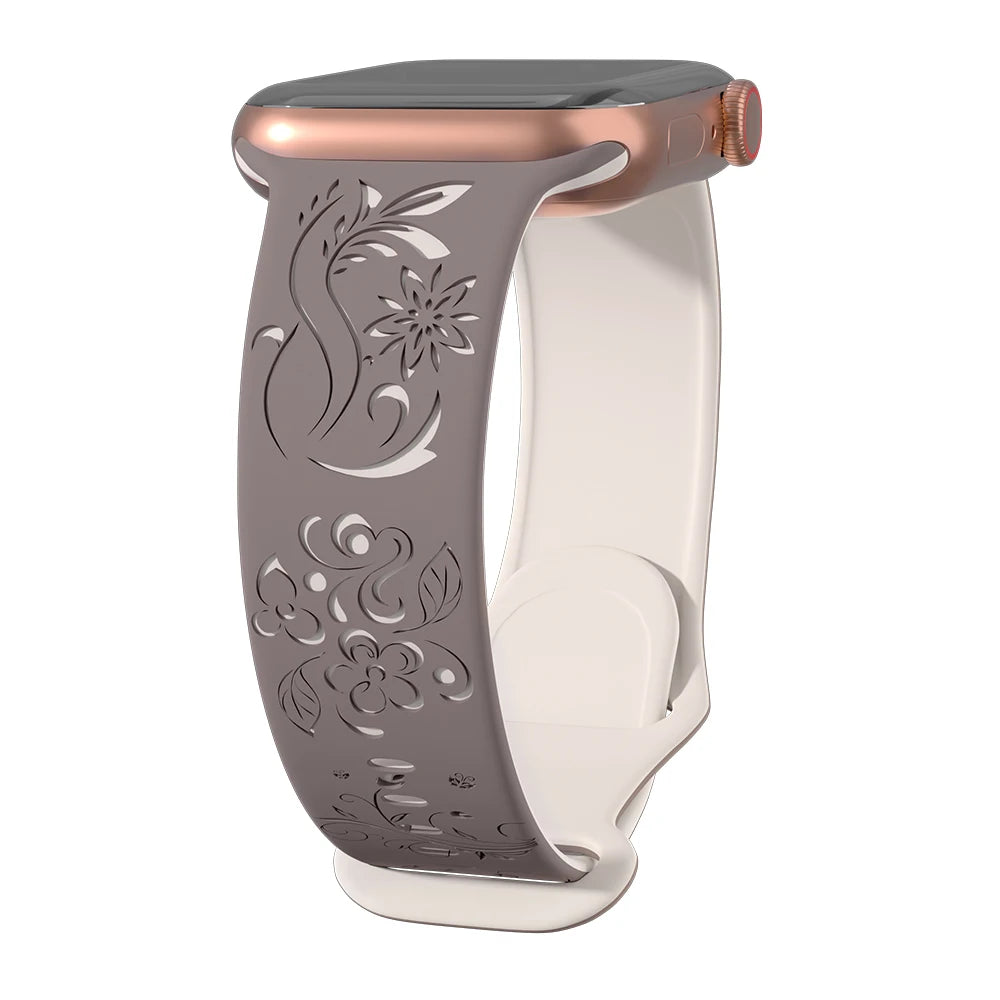 Correa de reloj Apple de silicona grabada con flores