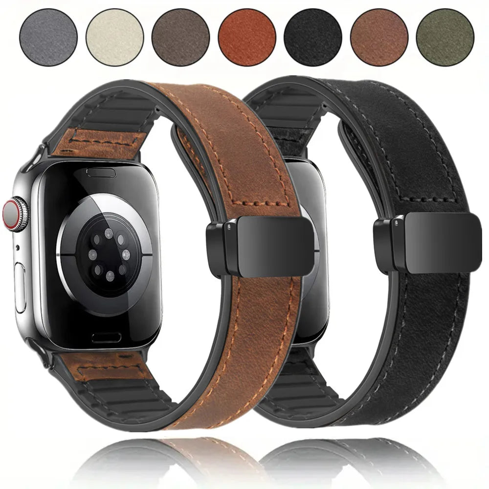 Leather Silicone Magnetic Band for Apple Watch