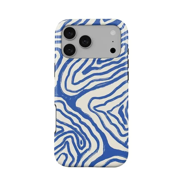 Funda de iPhone de doble capa abstracta en blanco y azul
