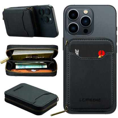 Magnetic Attraction Zipper Leather Card Slot Wallet for iPhone 17 Samsung Galaxy Google Xiaomi Phone MagSafe Magnetic Phone Bag