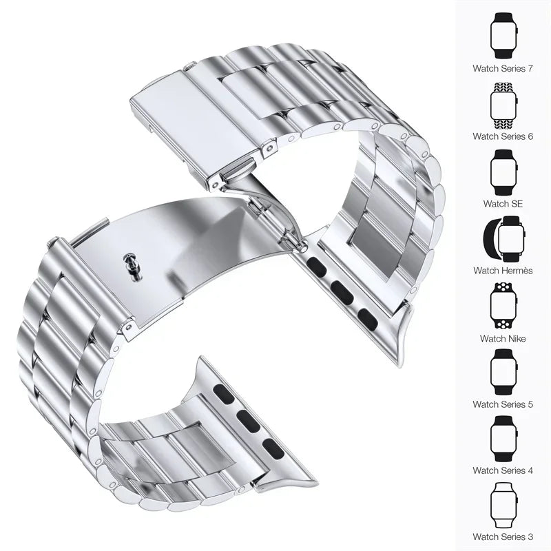 Stainless Steel Strap for Apple Watch band 44mm 45mm 38-42-40-41mm Metal link Bracelet iWatch series 10 8 7 6 5 4 3 se Ultra 49m
