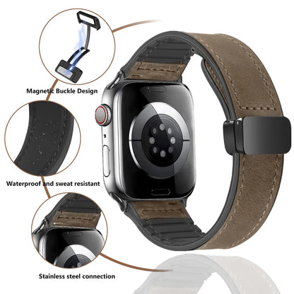 Leather Silicone Magnetic Band for Apple Watch