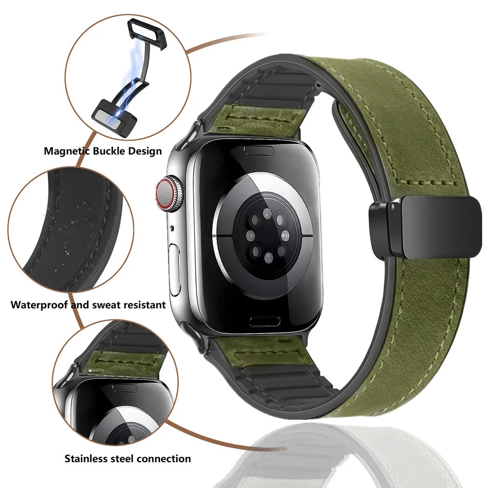 Leather Silicone Magnetic Band for Apple Watch
