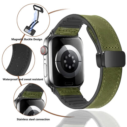 Leather Silicone Magnetic Band for Apple Watch