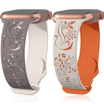 Correa de reloj Apple de silicona grabada con flores