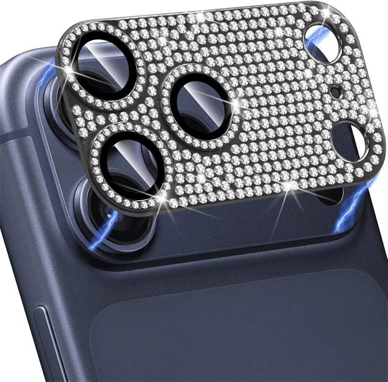 Luxury Bling Diamond Metal Camera Lens Protector for iPhone 17 Air 16 15 14 13 Pro Max Plus Ziai 16Pro 17Pro Glass Full Cover