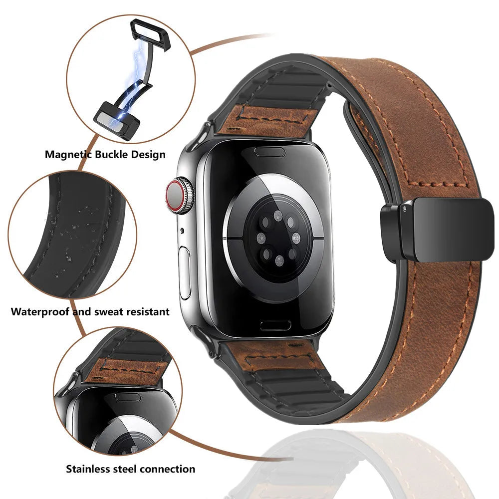 Leather Silicone Magnetic Band for Apple Watch