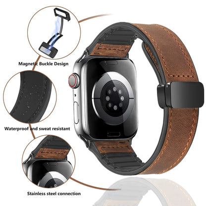Leather Silicone Magnetic Band for Apple Watch