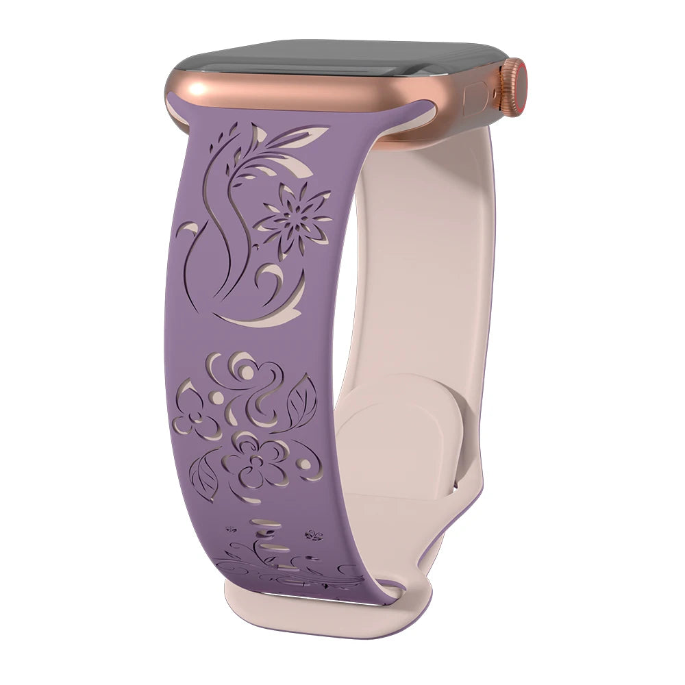 Correa de reloj Apple de silicona grabada con flores